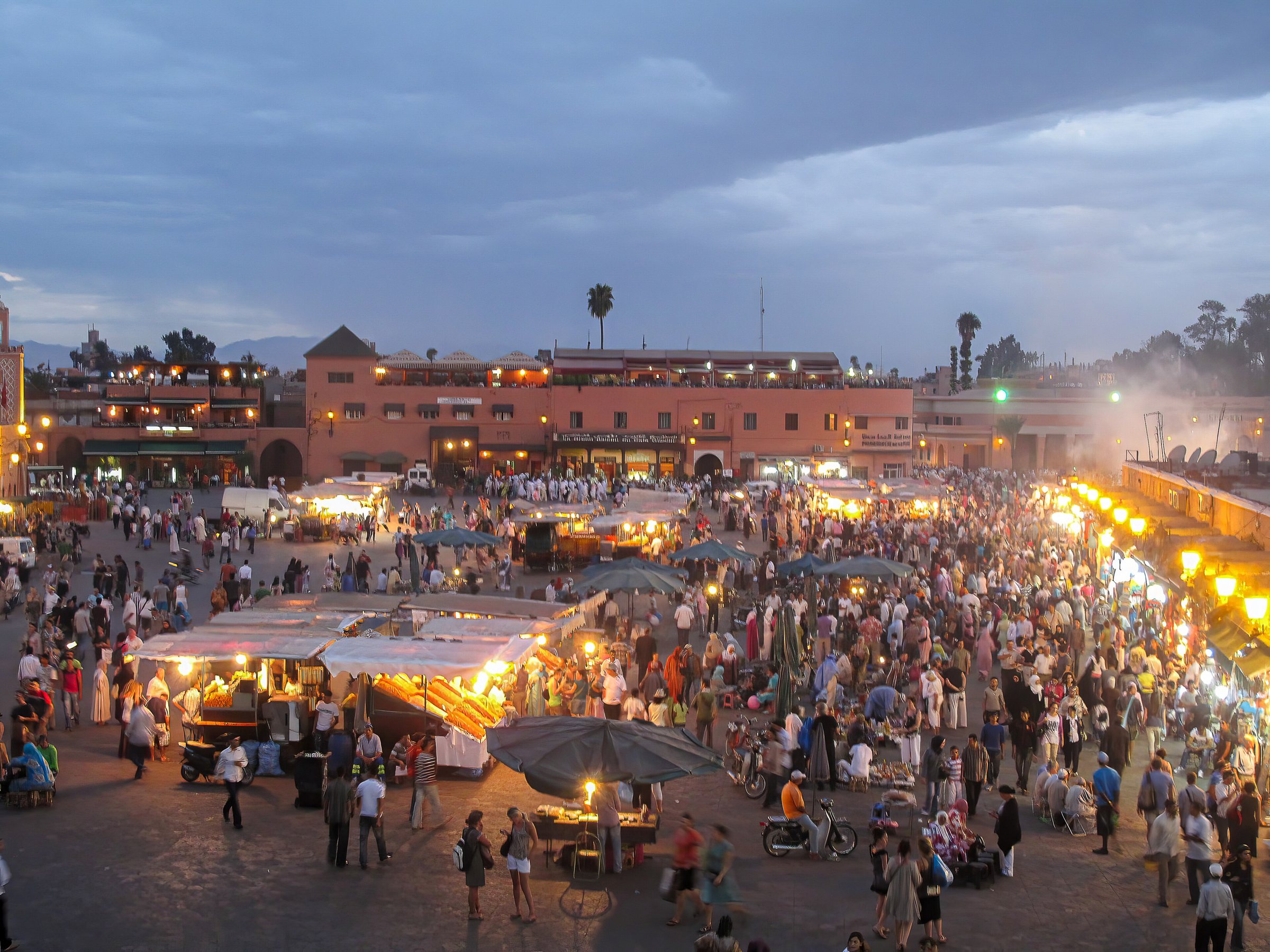 Jemaa el-Fnaa square in Marrakech in the evening